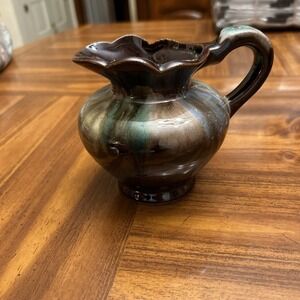 japanese Brown Glaze Drip Teal Green Small Pitcher Creamer Tilso